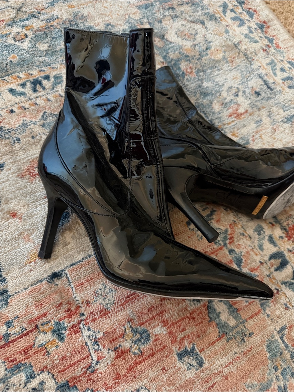 Patent Pointed-Toe Stiletto Ankle Boots - Black
